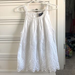 Madison Mathews White Patterned Dress Top